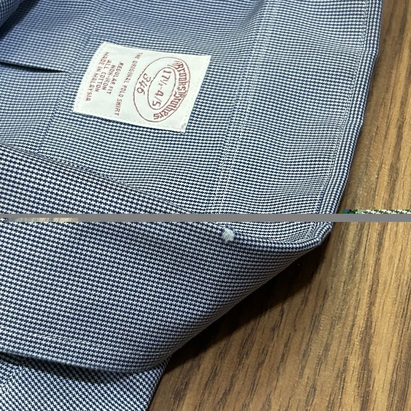 Brooks Brothers Houndstooth Button Down Dress Shirt Blue 17.5 - 4/5 Non Iron - Picture 4 of 7
